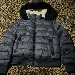 Black Puffer Jacket with Fur Hood